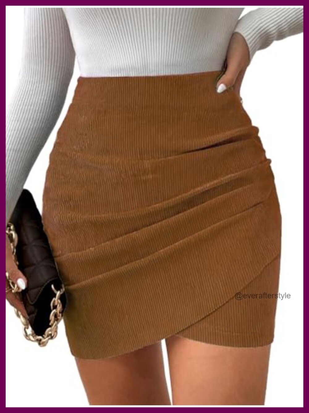 Corduroy Bodycon Mini Skirt Asymmetrical Wrap Pleated High Waist